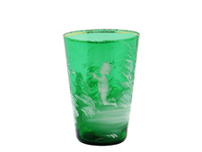 Véritable Ancien 19th Siècle Victorien Main Peint Mary Gregory Verre Shot Tasse