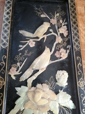 Ancien Panneau Japonnais en Bois Décor Nacre