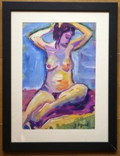 tableau de Gérard Fagard (1938-2021): nu féminin au drap violet