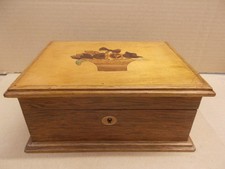 Ancien  Coffret à Bijoux  en Bois Panier en Marqueterie  intérieur capitonné