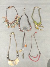 Lot 5 Colliers Fantaisie Nature Bijoux Pierre Bois Métal Nacre