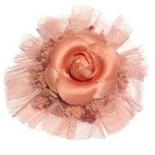 Broche pince bibi soiree cérémonie fleur camélia tissu tulle laine ROSE SAUMON