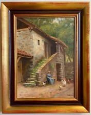 Théophile BISCHOFF  (1847-1935) Peintre Suisse Huile d’une Ferme Savoyarde