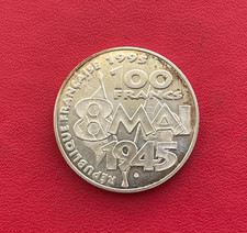 Monnaie argent de 100 francs 1995, Commémoration de l'armistice. PAX, 8 Mai 1945
