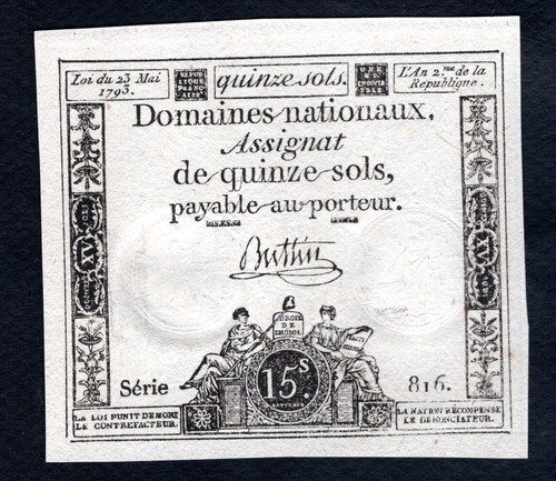 France assignat sols - assignat, 15