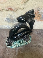 Sculpture Poisson Vintage Céramique Barbotine Noir Ancien Art Déco XX ème