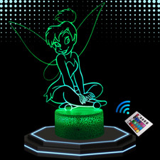 Lampe chevet 3D LED Fée Clochette - Veilleuse changement couleurs - Idée cadeau