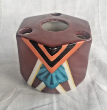 Encrier hexagonal Art Déco en faïence signé Henri Delcourt, Desvres, Boulogne.