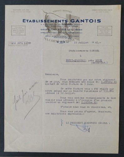 Facture 1941 saint die gantois - saint,