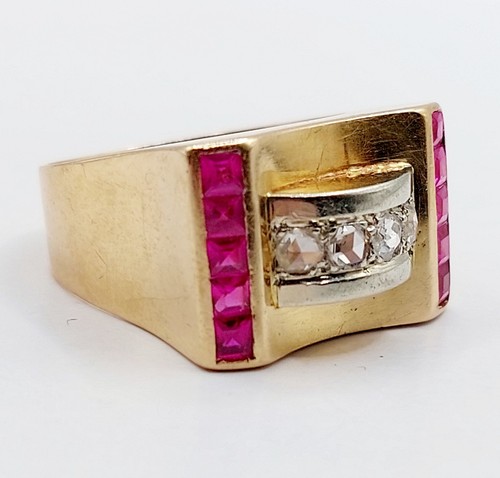 Bague tank art deco - or, rose
