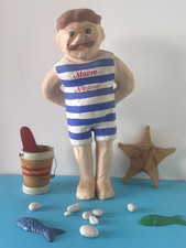 AMUSANTE DECO D'ETE - " MAITRE NAGEUR " EN PAPIER MACHE PEINT  - 55 CM