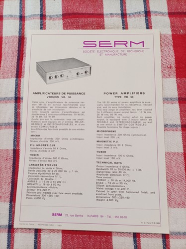 Ancienne fiche technique serm - ancienne,