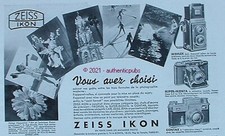 PUBLICITE ZEISS IKON APPAREIL PHOTO CONTAX IKOFLEX IKONTA SKI DE 1937 AD PUB