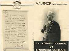 TIMBRES VIGNETTES VALENCE (26) CONGRES RECRUTEMENT SACERDOTAL 1939