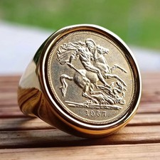 Bague Chevalière Ronde Souverain Or Acier Inoxydable Doré or fin Fait Main