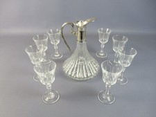 Carafe Et Verres À Liqueur En Cristal Argenté Vintage Fabriqué En Italie