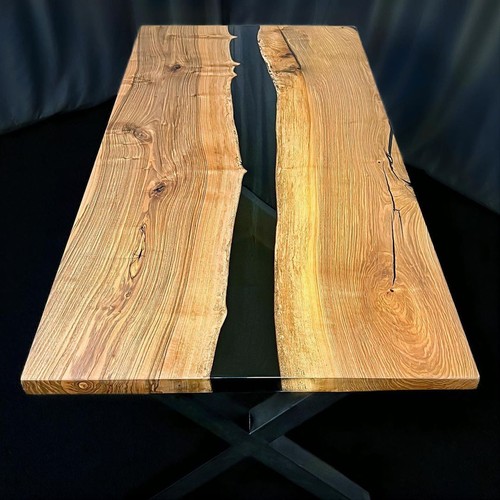 Black epoxy wood table - epoxy,