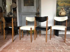 Lot de 4 chaises bois et simili cuir noir et blanc, chaise scandinave