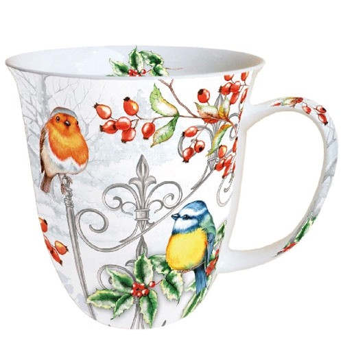 Mug oiseaux et houx - oiseaux,