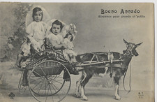 CPA du Limousin ,enfants coiffe, campagne -attelage charrette chèvre.bonne année