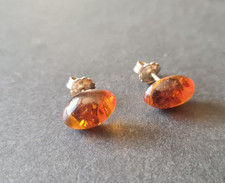 boucle d'oreille en argent massif sterling poinçonnée et ambre art déco