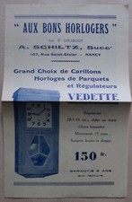 § publicité ancienne AUX BONS HORLOGERS NANCY Vedette Westminster Bayard