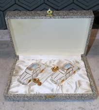 RARE PORCELAINE LIMOGES VOITURES ANCIENNES SALIERE POIVRIERE DORE OR FIN RENAULT