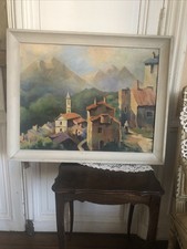 GRAND TABLEAU HUILE SUR TOILE ,VILLAGE DE CORSE « EVISA »
