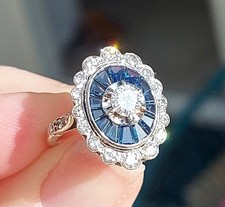 RARE Bague Ancienne art-déco Or 18 Carats Diamants Saphirs Calibrés  Estimation 