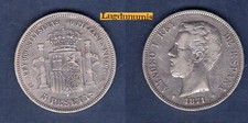 Espagne 5 Pesetas 1871 Amadeo