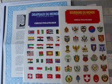 Timbre France vignettes du cercle Philatélique. Notice, planche drapeaux et écus