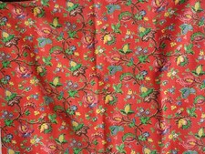 TISSUS TEXTILE ANCIEN LIN DECO PROVENCALE FLEURS IMPRESSION A LA MAIN JACOBINE