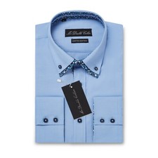 Luxe Hommes Smart Bleu & Blanc à Fine Rayure Double Col Boutonné Italien T-Shirt