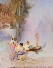 Raymond Allègre tableau Venise Italie femme Art Nouveau paysage impressionnisme