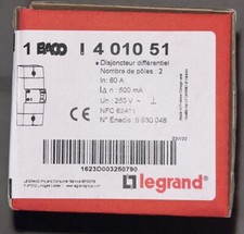 Disjoncteur de branchement  bipolaire différentiel 401051 60A TYPE G