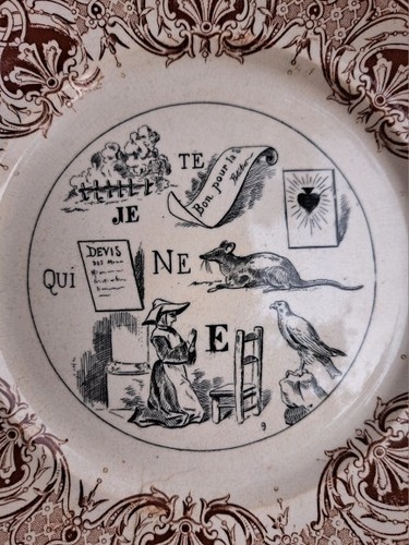 Ancienne assiette rebus - ancienne,