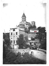 Plaque verre ancienne positif noir & blanc 13x18 cm Saint-Nectaire calèche