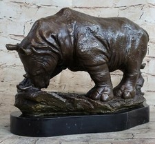 14 " Chinois Bronze Doré Richesse Bull Rhinocéros Corne Statue Animaux