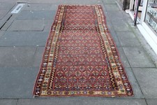 Ancien Main Fabriqué Traditionnel Oriental Laine Red Or Longueur Chemin 342x98cm