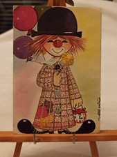 clown  Carte postale clown  brodée Tissu Dentelle illustrée signé