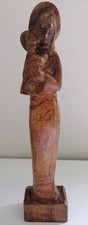 Vintage Statuette Artisanale Bois Sculpté - Vierge à L'Enfant - Finition Vernie