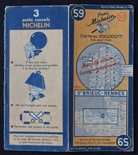 Carte MICHELIN 59 BRETAGNE St BRIEUC RENNES 1948 Guide Bibendum pneu tyre map