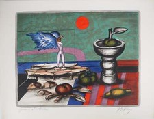 Franz PRIKING : Nature morte à la femme ailée, Lithographie originale signée