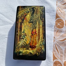 Boîte Ancienne En Bois Laqué, Peinture Signée, Rare Coffret, Bijoux, Collection 