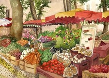 Aquarelle originale et unique - Marché d'Aix en Provence
