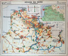 ? Ancienne carte scolaire Hachette 11, 1950 - France Région du Nord (Picardie)
