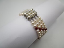 Bracelet perles KA Akoya 18 cm 4 rangs rubis 585 or bijoux 14 carats or perla