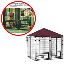 Chenil Chien Extérieur PawHut 8 Panneaux Toit Imperméable + 2 Gamelles 141x141cm