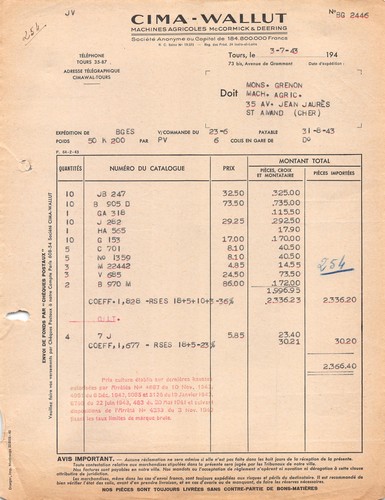 Facture 1943 machines - 1943,