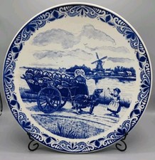 ?Grand plat décoratif,  Delfts Blauw, Holland, chien tirant un chariot
